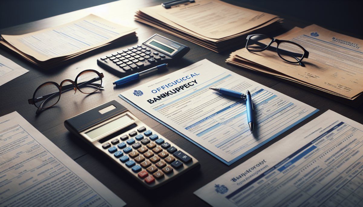bankruptcy means test documents and calculator on desk