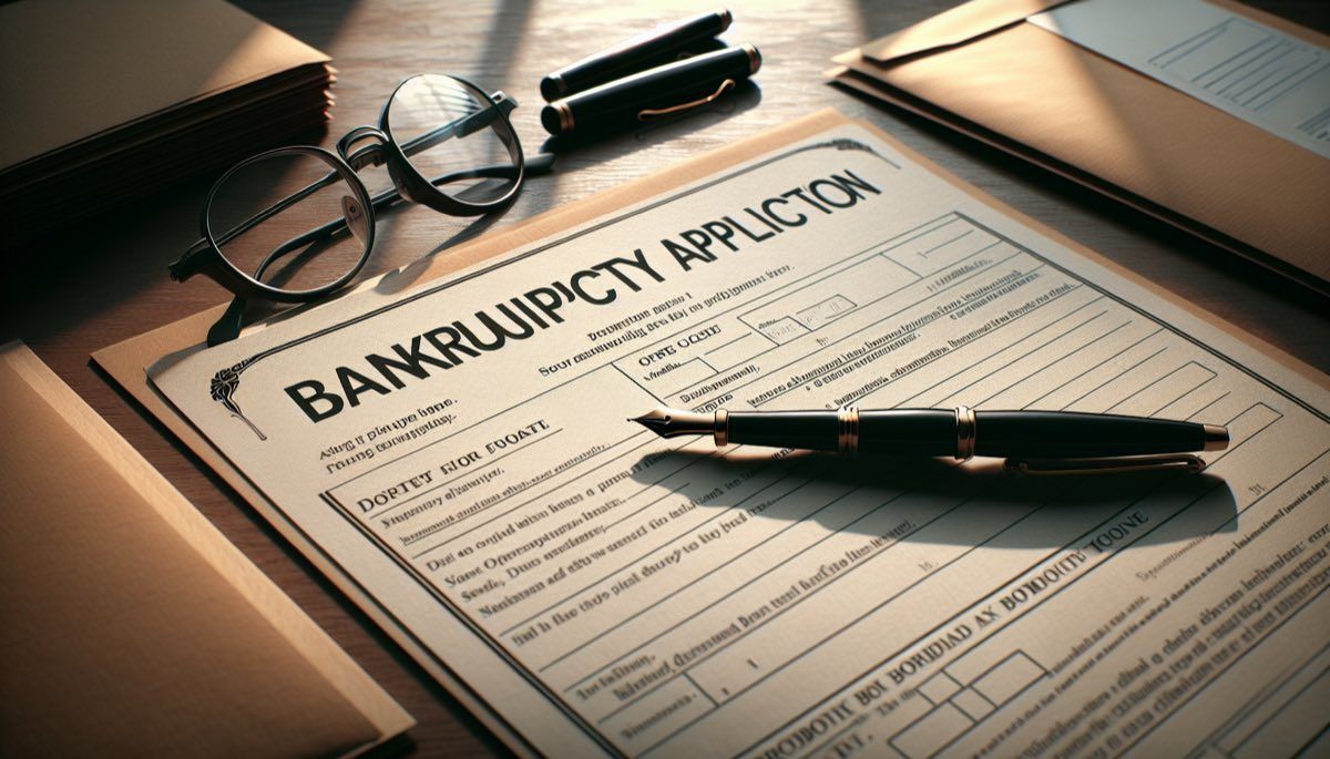 File for bankruptcy in the UK - official application form and pen on a desk
