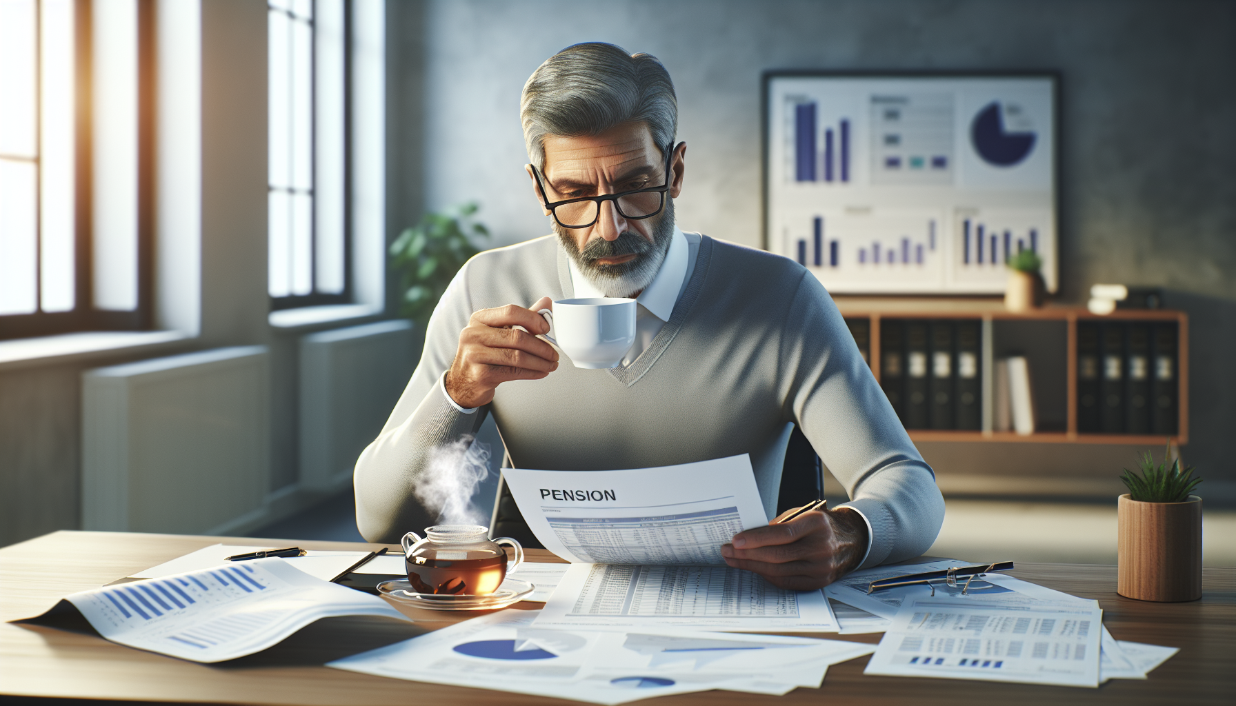 Person reviewing pension documents at a desk - bankruptcy and pensions guide