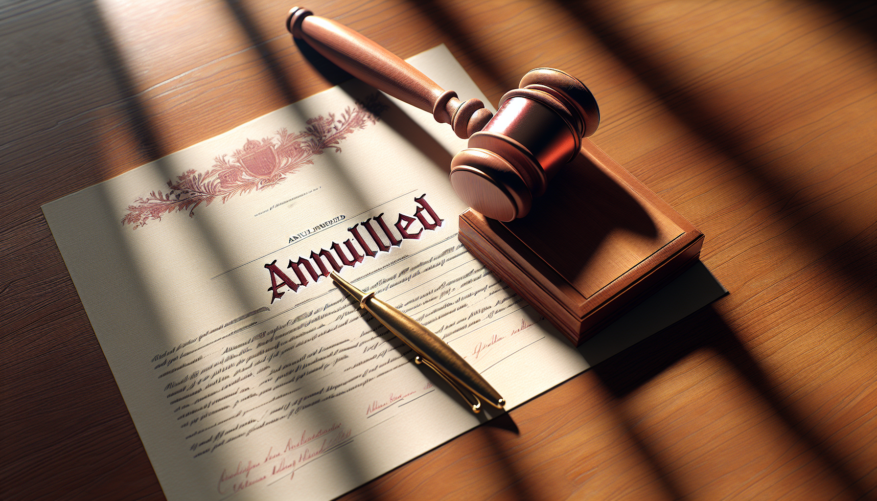 Legal document stamped annulled on a wooden desk with a gavel - bankruptcy annulment concept
