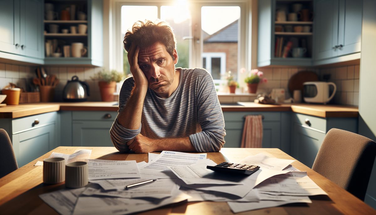 Person reviewing court paperwork and bills at a kitchen table, considering a County Court Administration Order